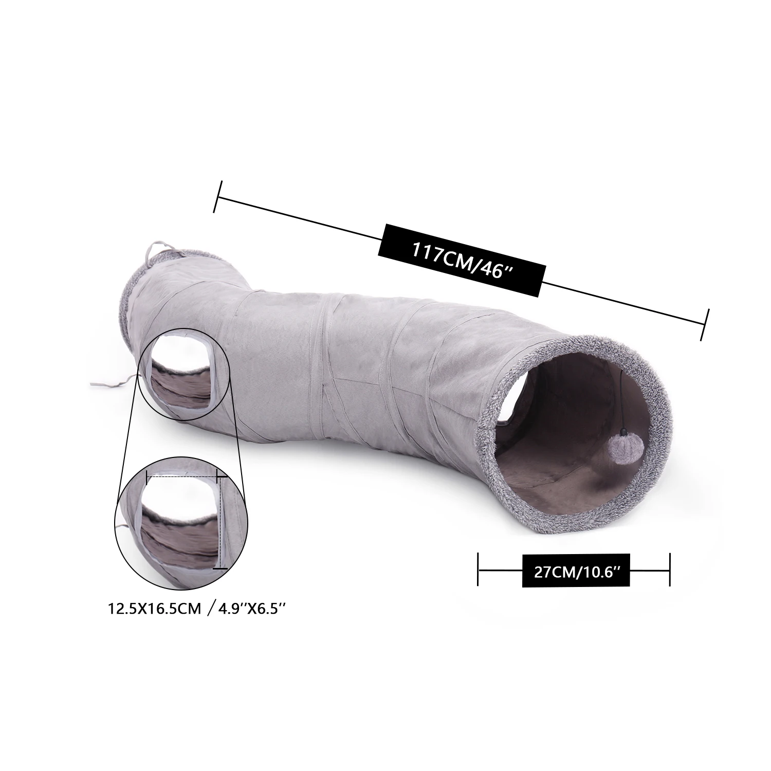 Suede Material Collapsible Cat Tunnel Kitten Play Tube for Large Cats Dogs Bunnies With Ball Fun Cat Toys