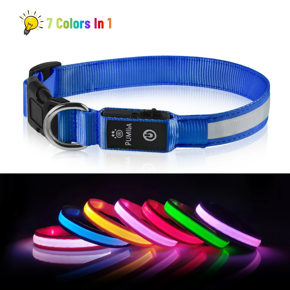 USB Charging Flashing Dog Collar Leads LED Light Night Safety Glow Anti-Lost/Avoid Car Accident Dog Nylon Adjustable Pet Collar