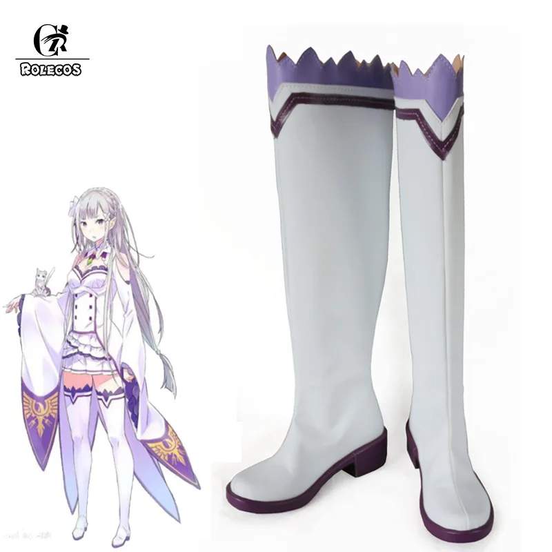 

ROLECOS Anime Zero Life in a Different World Female Cosplay Shoes Emilia Cosplay for Women White High Tube Cosplay Shoes