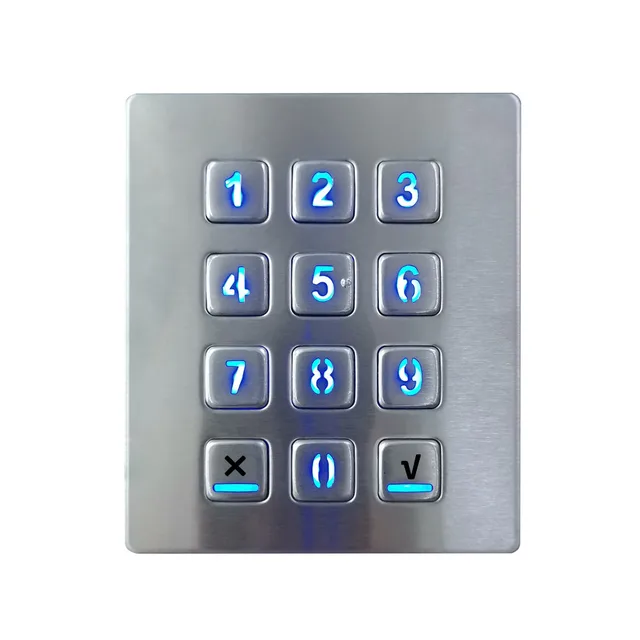 12 Keys 3x4 Matrix USB Kiosk illuminated Keypads Metal Stainless Steel Backlit Numeric Keypad For Access Control Smart Locker Cross And Tick