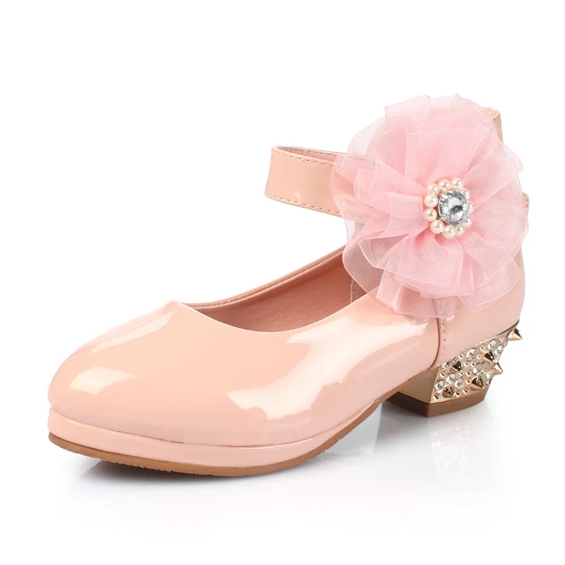 

2019 High Heel Children Shoes For Flowe Girls Shoes For Party And Wedding Princess Leather Big Girl School Shoe Kid 3-15 Years