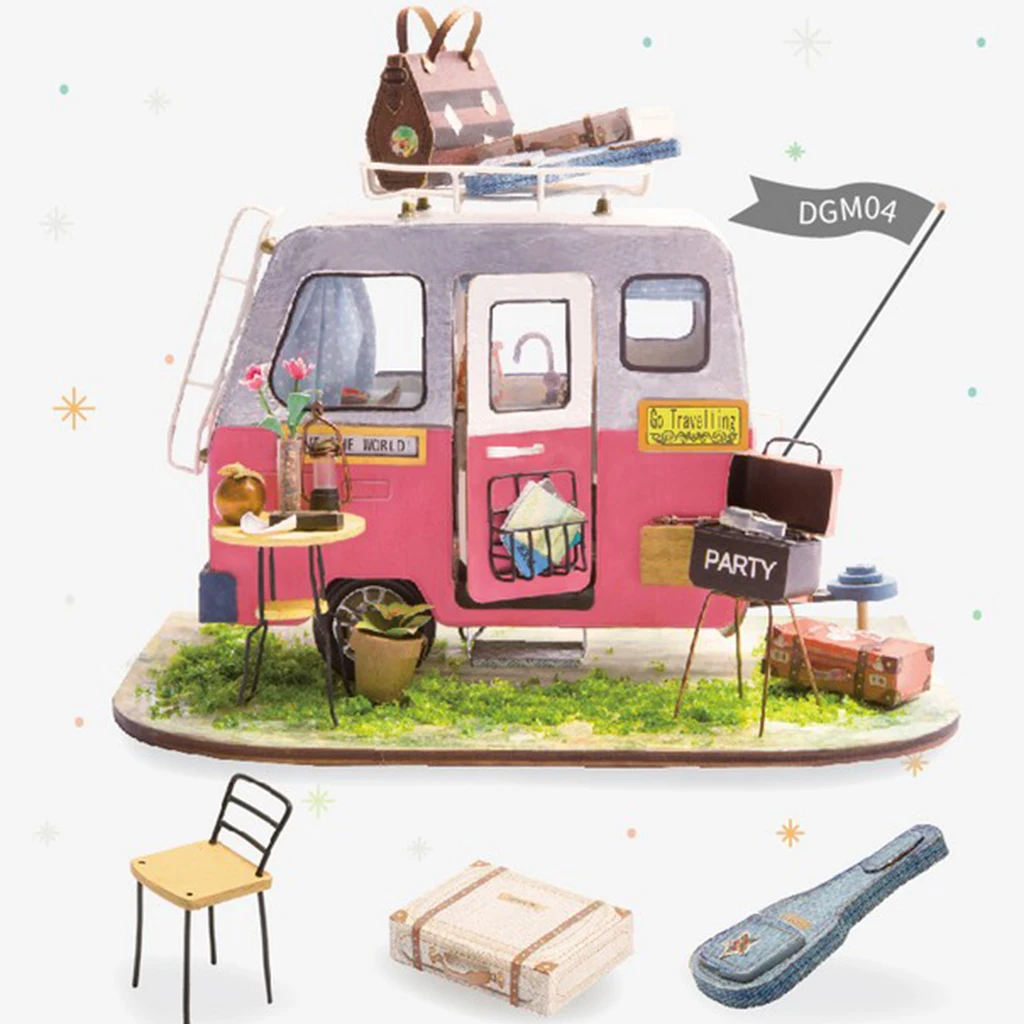 1/24 Dollhouse 3D Wooden Room Kit Miniature Travel Truck House Model to Build - Birthday Gifts for Kids