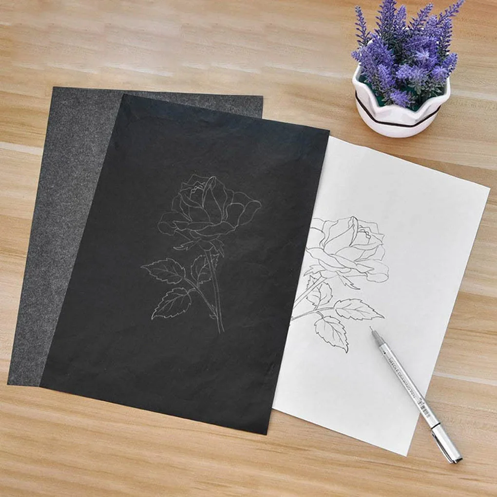 100pcs A4 Carbon Paper Black Legible Graphite Transfer Tracing Painting Reusable Art Surfaces Copy Paper