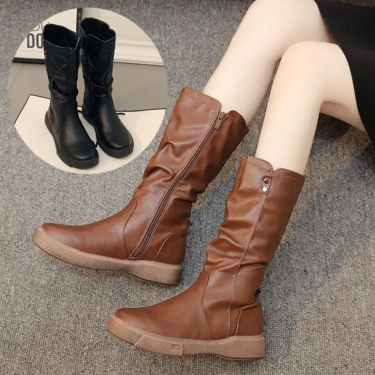 

Martin boots female winter 2019 new plus velvet thick warm boots ins shoes Korean version of the flat bottom tube boots cotton b