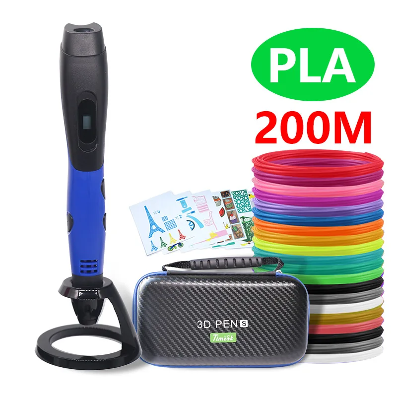 Высококачественная usb 3D ручка с PLA нитью и красивой кожаной сумкой для создания на открытом воздухе 3d Ручка с принтом лучший рождественский подарок - Цвет: blue with pla 200m