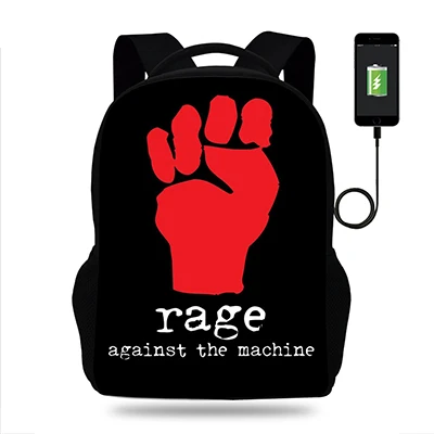 Rage Against The Machine Rock SchoolBags подростковые рюкзаки для мальчиков и девочек Детские ортопедические рюкзаки mochila escolar Usb зарядка сумка для книг