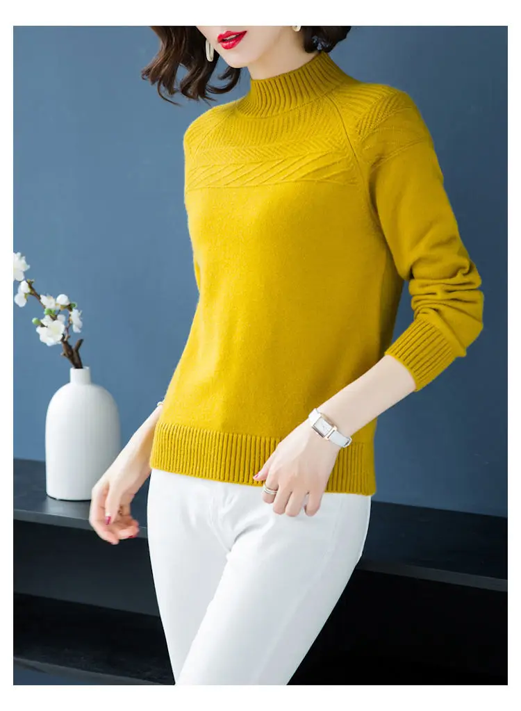 PEONFLY, Однотонный свитер с высоким воротником, Женская мода, осенне-зимние топы, вязаные пуловеры, джемпер с длинными рукавами, Pull Femme