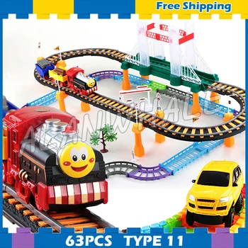 

63pcs Multi-layer Bridge Electric Rail Train Kit Plastic Track Cars Electric Vehicles Brinquedos Toys Model Gifts