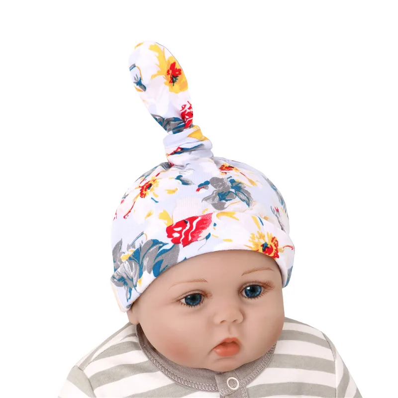 0-6 месяцев, детская шапочка с бантиком, хлопковая милая детская шапочка, милая шапочка с рисунком треугольника для новорожденных мальчиков и девочек, шапки унисекс с ушками - Цвет: Blue flower