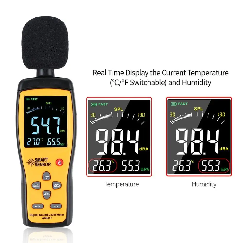 

SMARTSENSOR AS844 Sound Level Meter 30~130dB LCD Digital Wall Hanging Noise Measure Tester Decibel Monitor Detector