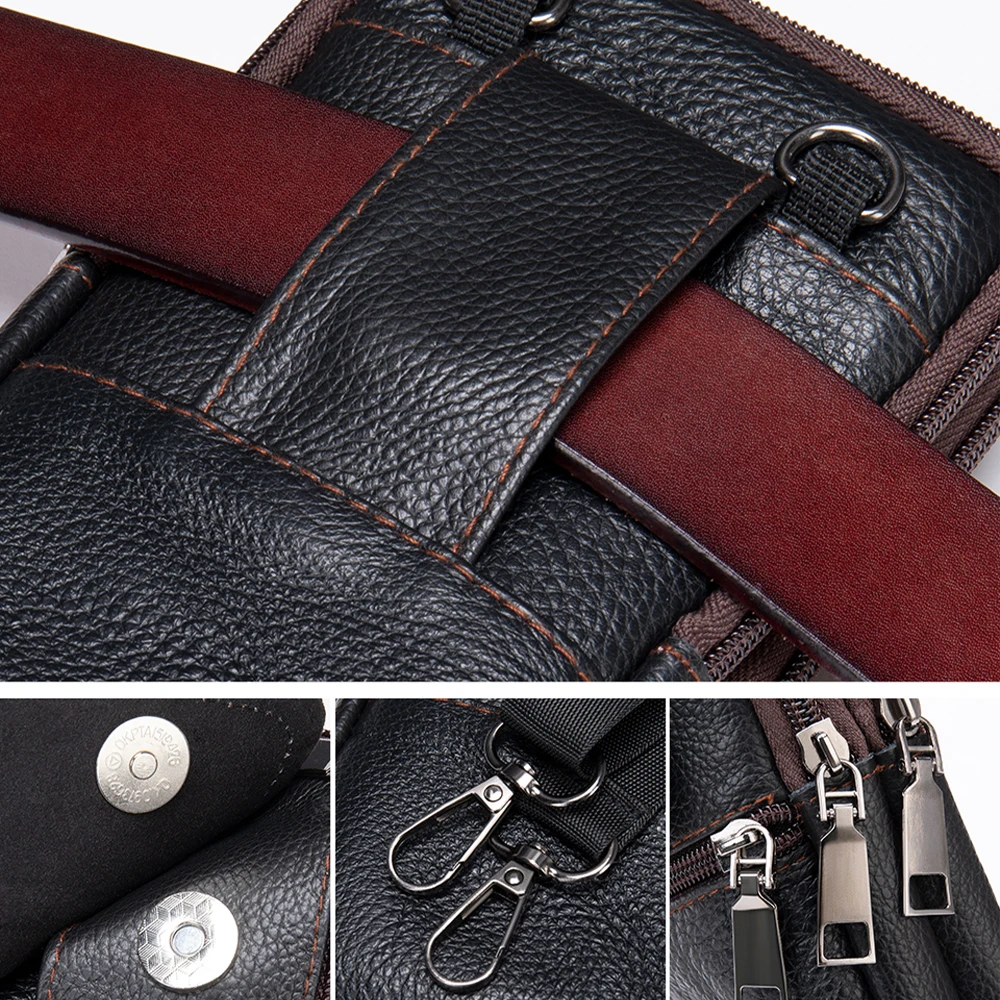 MVA Men Genuine Leather Small Messenger Shoulder Satchel Phone Pouch Belt Waist Bag Women Luxury Pouch Belt Fanny Waist Bag Pack images - 6