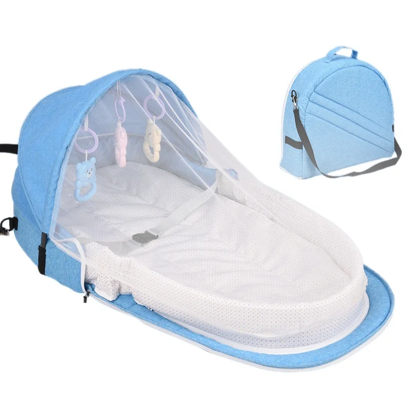 Переносная кровать с игрушками для малышей, складная детская кровать для путешествий, защита от солнца, сетка от комаров, дышащая корзина для сна для младенцев