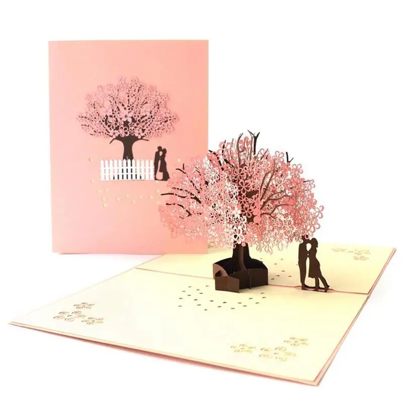  Cherry Blossoms 3D UP Cards Valentines Day Postcard with Envelope Stickers Wedding Invitation Greet - 4.00027E+12