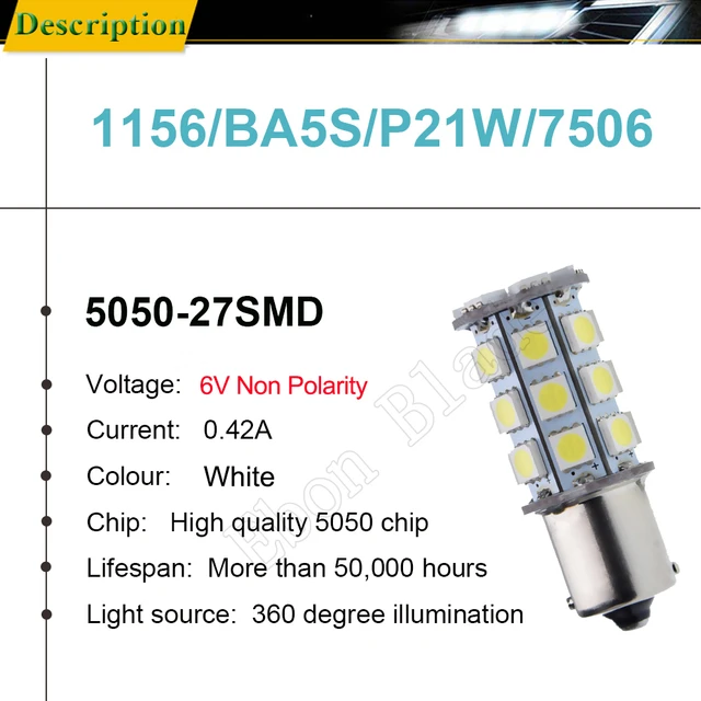 1156 Ba15s LED Ampoule De Voiture 27 LED 5050 SMD DC 12 V Blanc