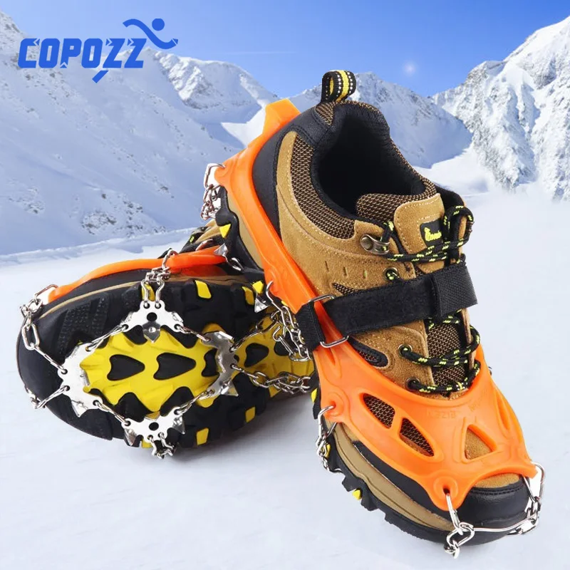 COPOZZ Открытый скалолазание противоскользящие кошки зимняя ходьба 18 зубов ледяная Рыбалка снегоступы лыжные стальные Нескользящие бахилы
