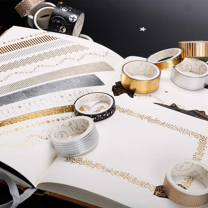 20 Pcs/Set Gold Foil Washi Tape Glitter Washi Tape Set Adhesive Tape DIY Scrapbooking Sticker Label Japanese Stationery