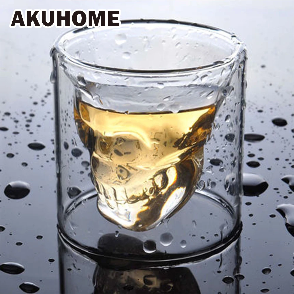 4 Sizes Skull Cup Shot Cocktail Glass Transparent Coffee Cup Crystal Skull Head Glass Cup for Whiskey Wine Vodka Bar Club Beer
