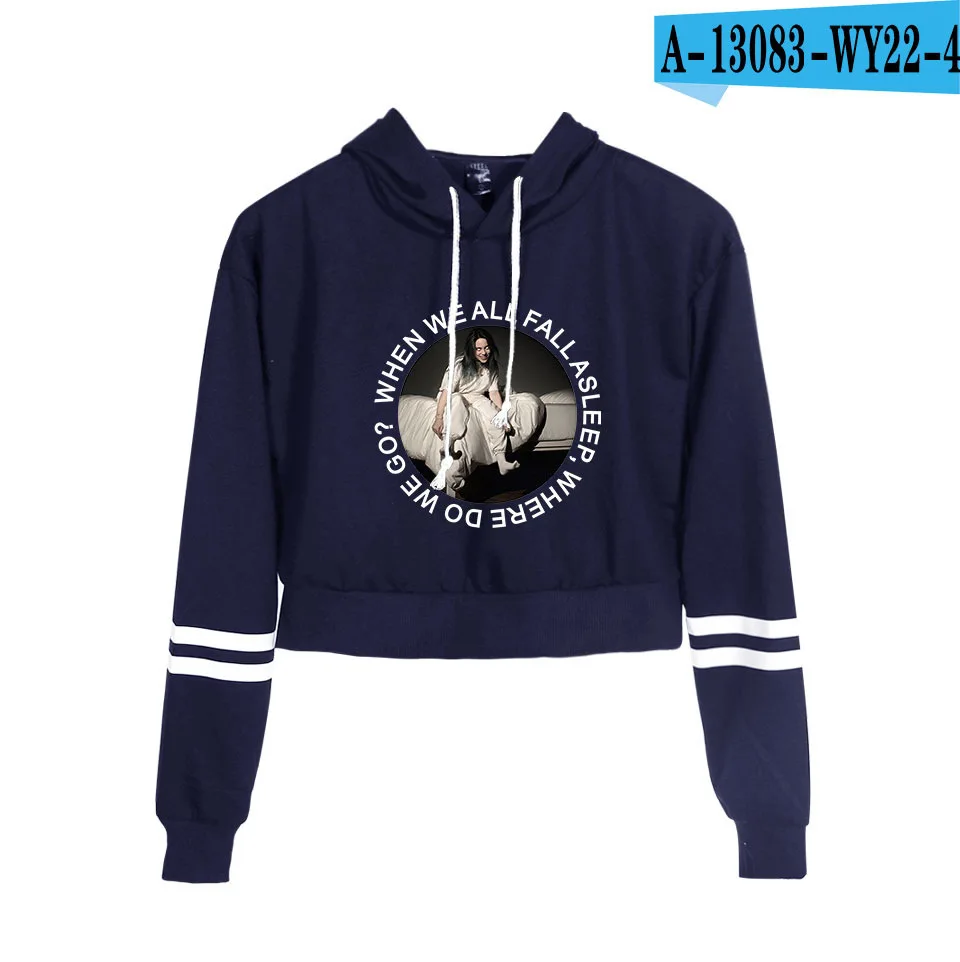 A13083-4 Горячая Мода Печать Billie Eilish толстовки с капюшоном модный тренд укороченный топ рубашка Женская Толстовка Harajuku сексуальная одежда - Цвет: A13083-4