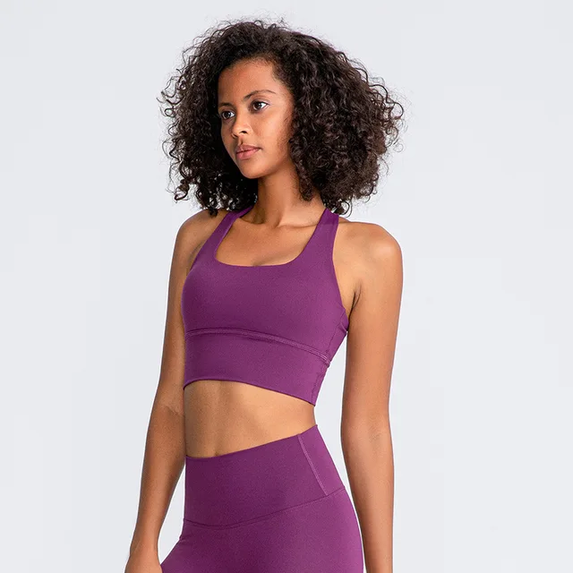 Lulu High Quality Fitness Bra Women Gym Tank Top Butter Soft  Cross Back Yoga Vest Athletic High Impact Brassiere With Chest Pad Lavender violet