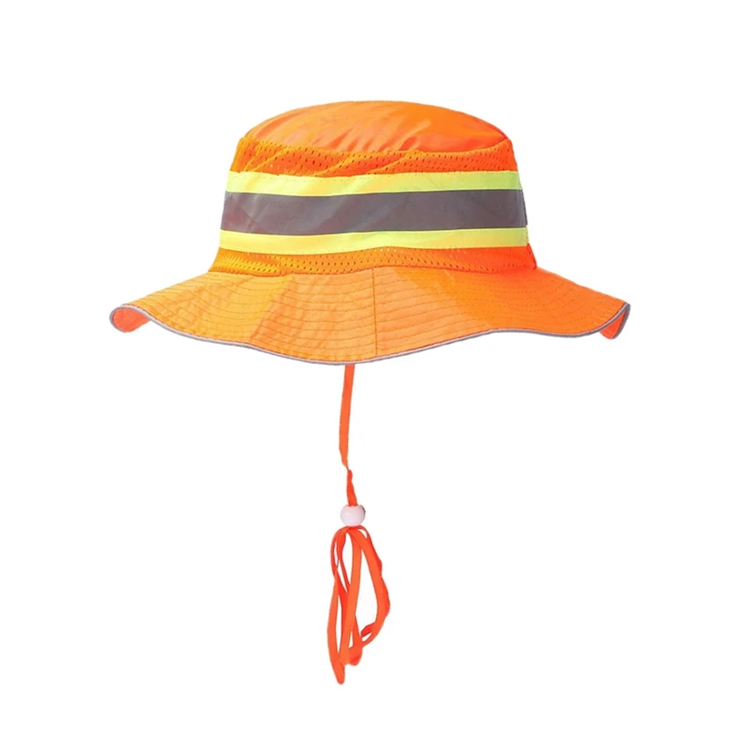 

Outdoor High-gloss Reflective Strip Reflective Large Hat With Chin String Wide Hat High Visibility Safety Breathable Mesh Cap