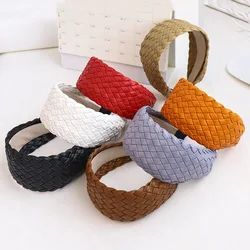 8cm Width PU Leather Braid Headbands New Fashion Handmade Solid Hairbands Bezel For Women Girls Hair Hoops Bands Accessories