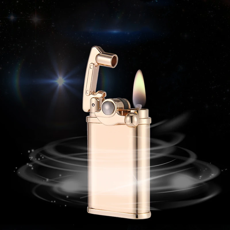 

Crank Handle Fire Open Flame Windproof Creative Pure Copper Retro Grinding Wheel Kerosene Zinc Alloy Metal Lighter Mens Gift