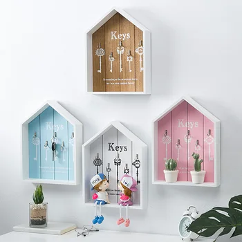

Nordic Style Wooden Box House Key Wall Hanging Jewelry Box Wall Shelf Porch Storage Rack Hanging Hook Key Boxes