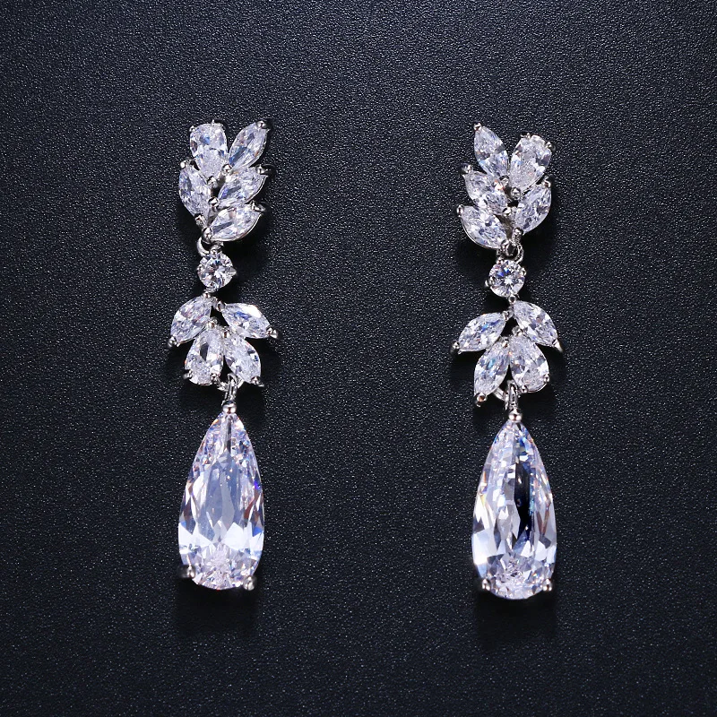 

Zircon Long Tassel Earring Ear Stud Women's Debutante Water Droplet Diamond Set-Style Ear Stud Earrings Rose Gold Accessories