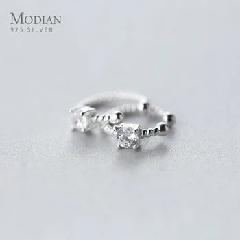 

Modian Vintage Beads Clip Earrings Fashion 925 Sterling Silver Classic Black Zircon Earring For Women Silver Fine Jewelry NEW