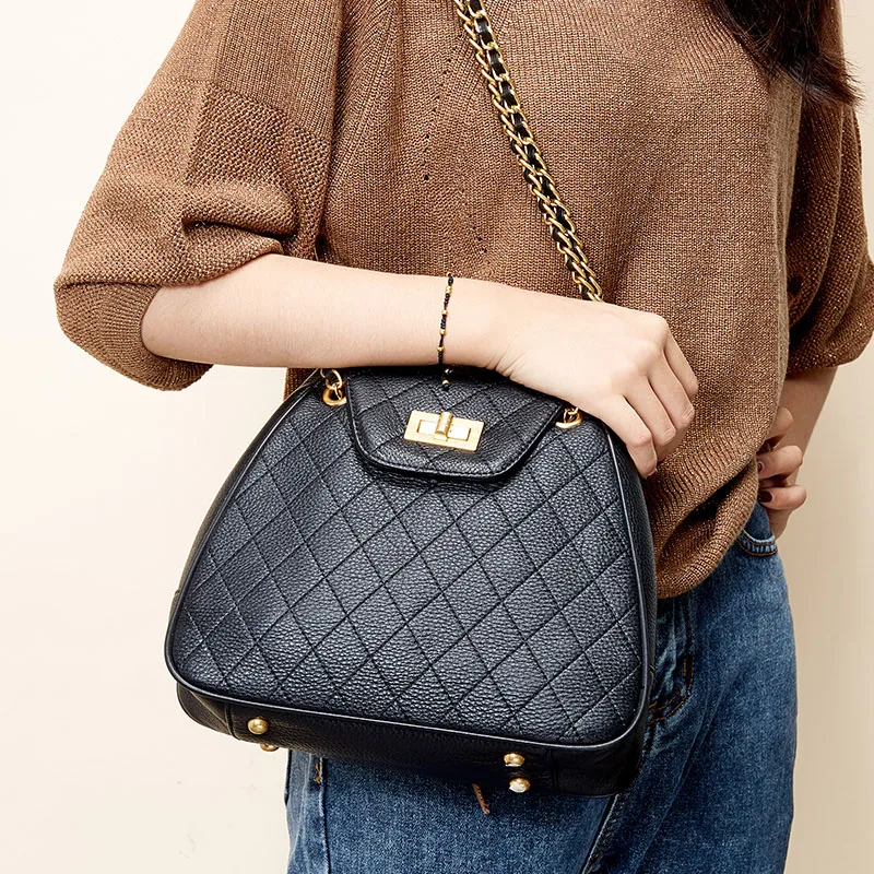

Luxury Designer Genuine Leather Bags for 2019 Women Brand Design Diamond Lattice Leather Chain Strap Shoulder Bag