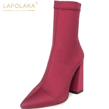 

Lapolaka 2020 New Design Big Size 43 Stretch Boots Woman Shoes Thick High Heels Concise Elegant Spring Shoes Ladies Bopts Female