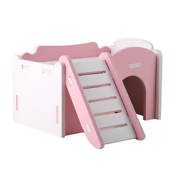 

Double Layer Hamster House Cute Wooden Sleeping House with Stairs Hedgehog Castle Climb Toys Small Pet Double layer House
