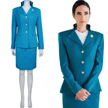 

Snowpiercer Melanie Cavill Cosplay Costume Blue Uniform Coat Vest Skirt Suit Women Halloween Carnival Costume