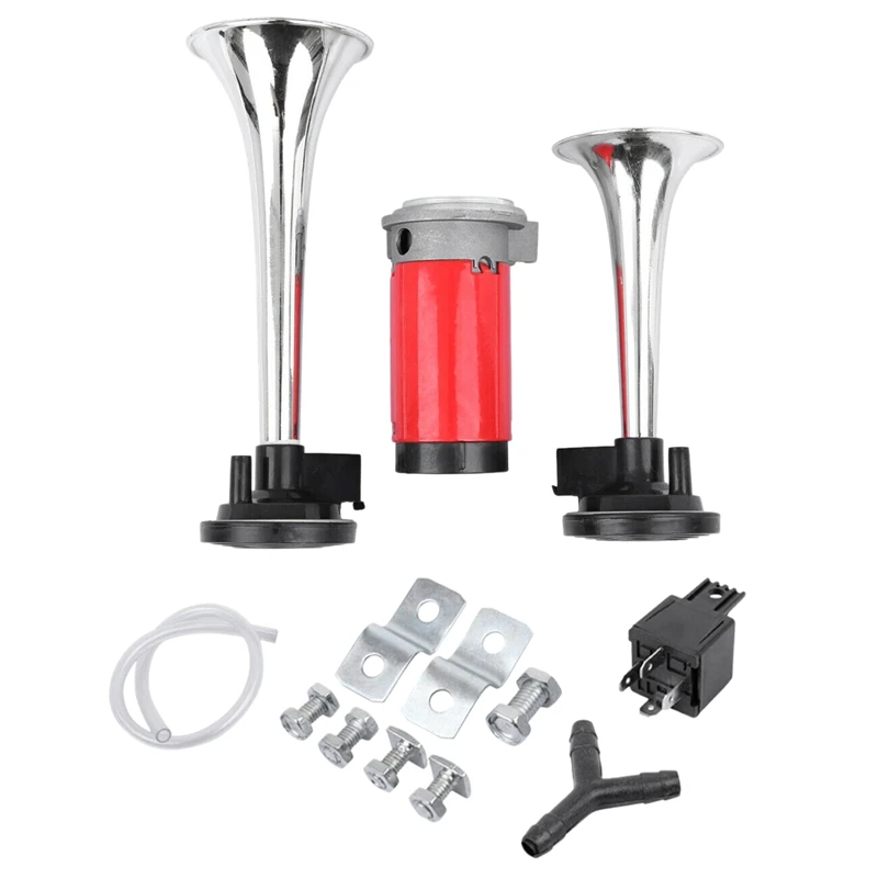 

Chrome Dual Trumpet Air Horn Compressor Kit for Train Car Truck Boat