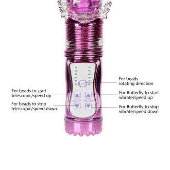 USB Rechargeable Butterfly Vibrator Sex Toys Dual Vibration Wand Dildo Vibrators for Women Telescopic Rotating Bead Rods 6