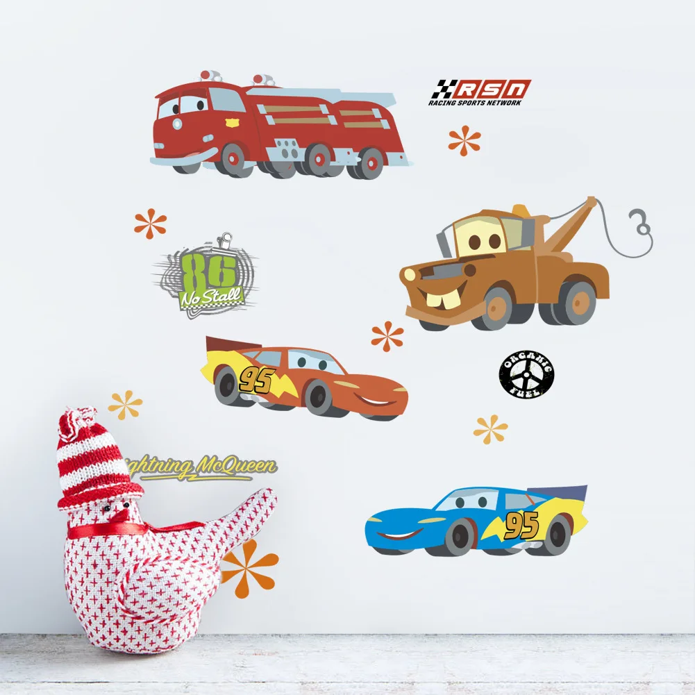 Cartoon Mcqueen Cars 3D Wall Stickers for Kids Room Boys Fake Window PVC Wallpaper Murals Sticker Decals Room Decoration Nursery