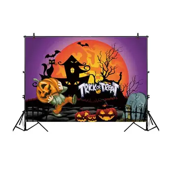 

Allenjoy Pumpkin Background Cloth Fearsome Night Castles Bats Moon Grave Cat Forest Wallpapers Supplies Halloween Party Decor