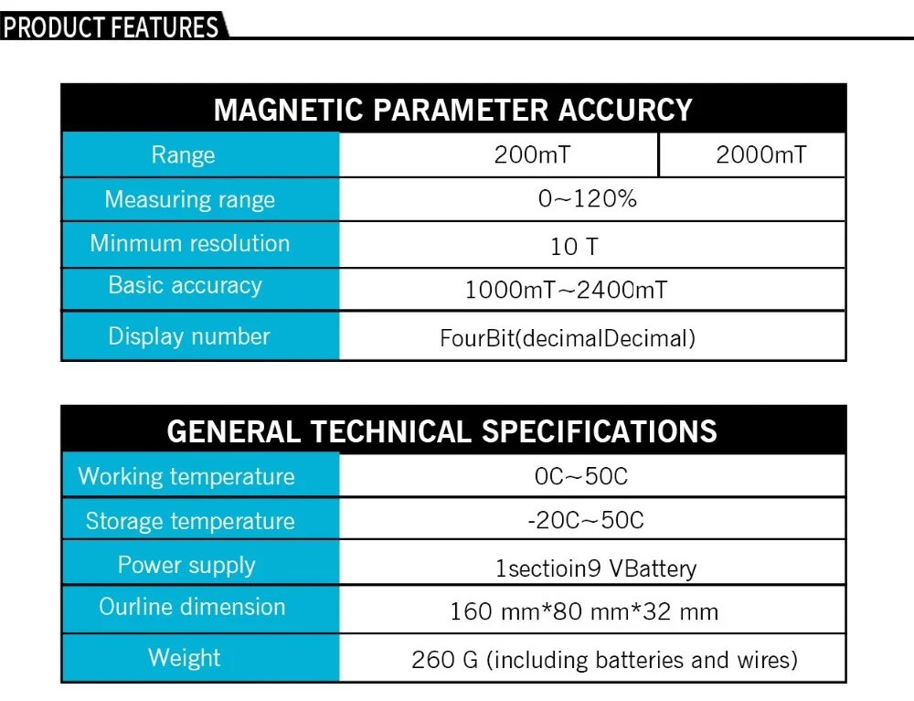 TD8620 Permanent Magnet Gauss Meter Handheld Digital Tesla Meter Magnetic Flux Meter Surface Magnetic Field Test 5% Accuracy 3