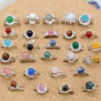 

Bulk 50pcs gems rings with stone bead mounted,Fashion gems beads jewelry for women, best party arty gift SR4901