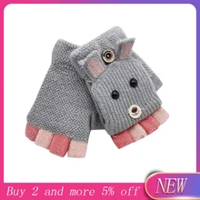 autumn Winter new Children Kids Winter Christmas Half Finger Antler Convertible Flip Top Gloves winter gloves for kdis#N11