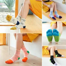 

2021 Women Five Toe Socks Autumn Winter Flower Pure Cotton Mid Calf Colorful Harajuku Breathable Korea Finger Sock Lady