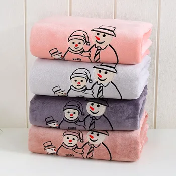 

35*75cm 2pcs/setmicrofiber embroidery snowman towel soft super absorbent edging towel