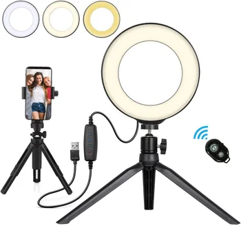 

6inch LED Selfie Ring Light with Stand 16cm Mini Desktop Ring Lamp Makeup Fill Lighting for Vedio YouTube Live Studio
