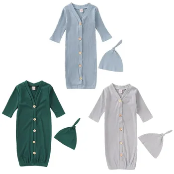 

0-6 Months Newborn Baby Knitted Swaddle Blanket Wrap Sleeping Bag + Hat