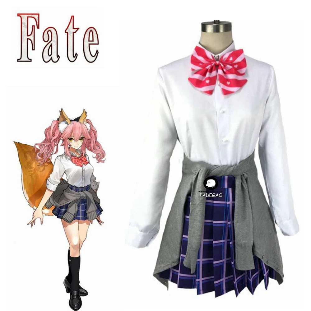 

Fate EXTELLA CCC FGO Fate Grand Order Tamamo no Mae Maid JK School Uniform Shirt Cardigan Dress Anime Cosplay Costumes