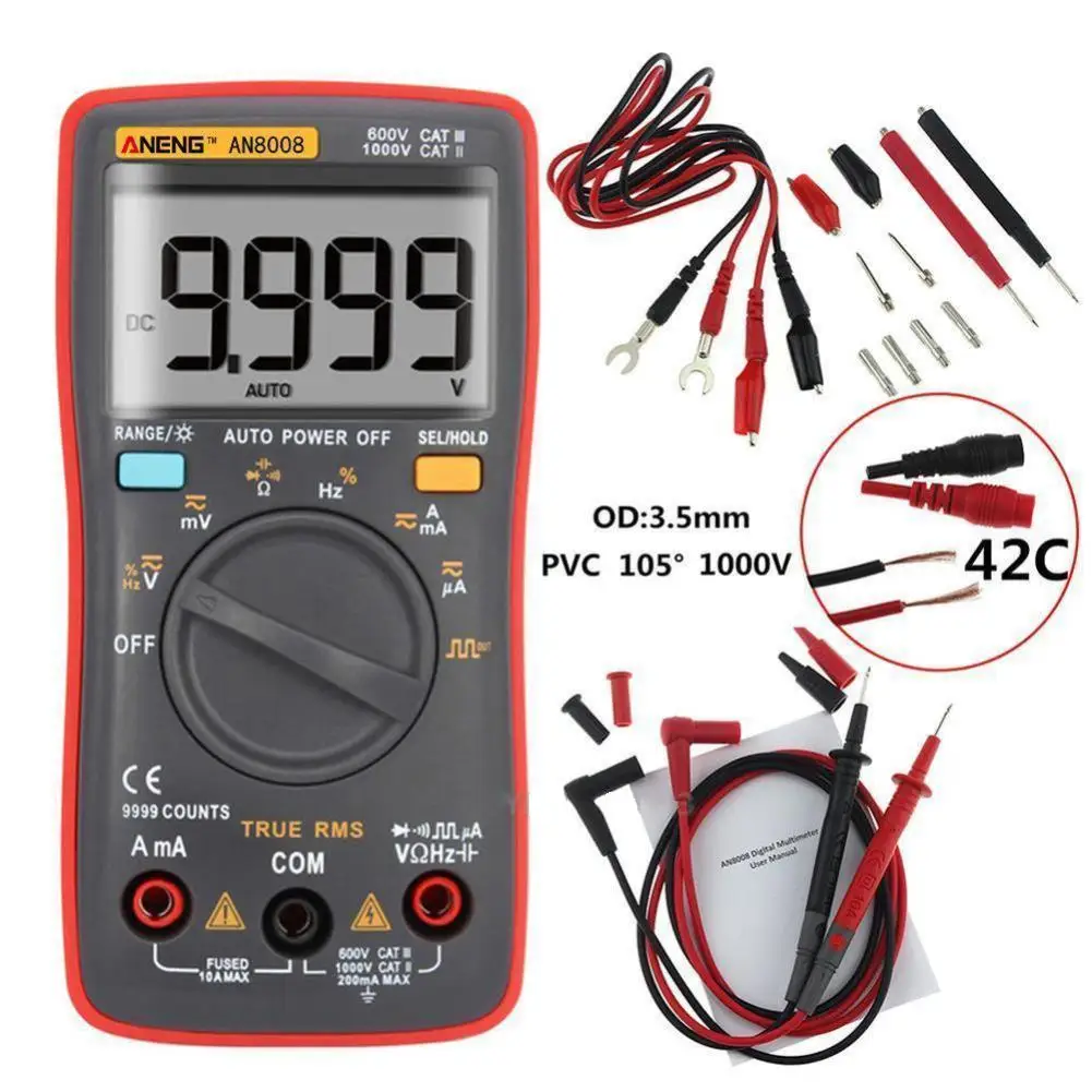 ANENG AN8008 True-RMS цифровой мультиметр 9999 отсчетов квадратная волна подсветка AC DC Амперметр напряжения тока Ом Авто/руководство