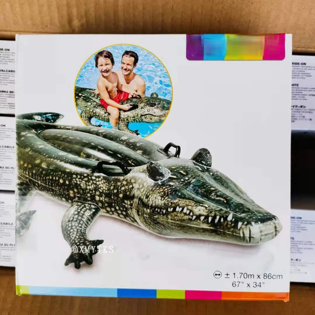 Children Water Mounts Swimming Pool Floating Row Playing Water Animal Inflatable Toys Realistic Crocodile Mount