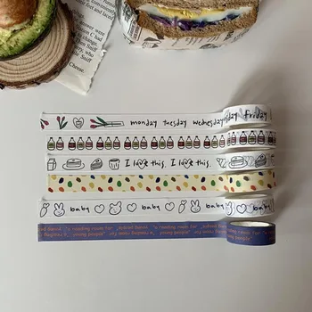 

1 Pcs Cartoon English Letter Tulip Rabbit Bottle Decorative Masking Washi Tapes Label Sticker DIY Scrapbooking Korean Stationery