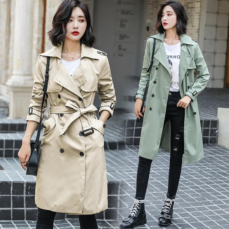 

2019 Autumn And Winter New Style Korean-style Casual Mid-length Slim Fit over-the-Knee Women's Large Size Coat Trench Coat