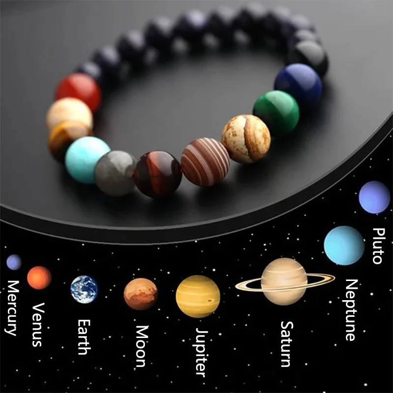 

Universe Bracelets 1PC Beautiful Men Natural Stone Elastic Girls Party Yoga Chakra Solar Bracelet Eight Planets Bead Hot Sale